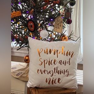 🍁Classic Autumn ETSY Throw Pillow- 15” in White -Metallic Copper Font🍁